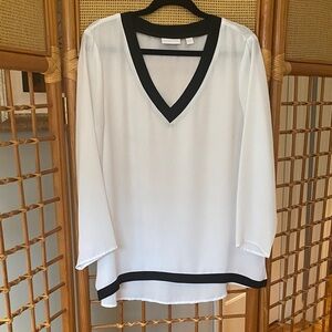 New York & Company White Blouse with Black Trim